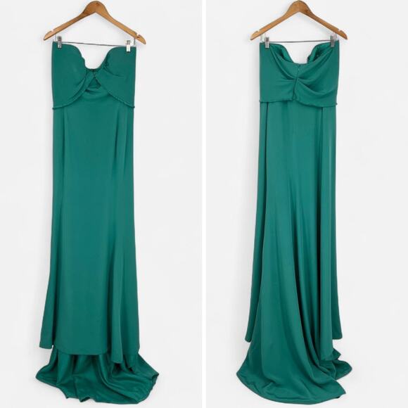 Kevan Hall Green Strapless Satin Gown Women's Size 10 - Picture 2 of 6